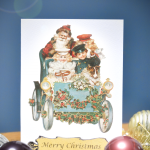 Victorian inspired Christmas Card (Santa in Car)